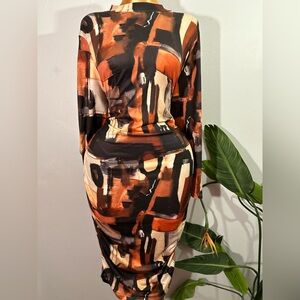 SHEIN Abstract Long Sleeve Dress in Black and Orange